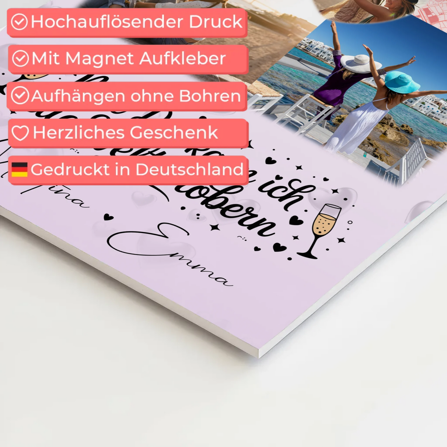 Personalisiertes Fotogeschenke für Beste Freundin mit 3 Fotos Herz Karte Mit dir kann ich die Welt erobern