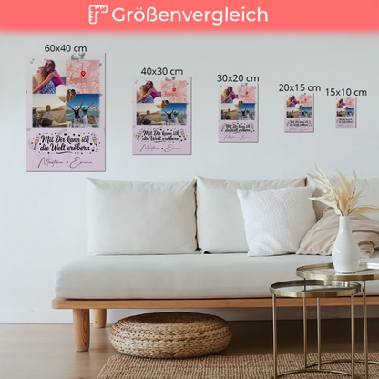 Personalisiertes Fotogeschenke für Beste Freundin mit 3 Fotos Herz Karte Mit dir kann ich die Welt erobern