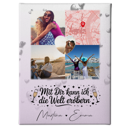 Beste Freundin Leinwand mit 3 Fotos und Herz Foto Karte Mit dir kann ich die Welt erobern 1