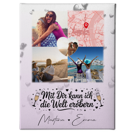 Beste Freundin Leinwand mit 3 Fotos und Herz Foto Karte Mit dir kann ich die Welt erobern 1
