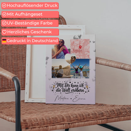 Beste Freundin Leinwand mit 3 Fotos und Herz Foto Karte Mit dir kann ich die Welt erobern 5