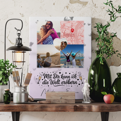 Beste Freundin Leinwand mit 3 Fotos und Herz Foto Karte Mit dir kann ich die Welt erobern 3