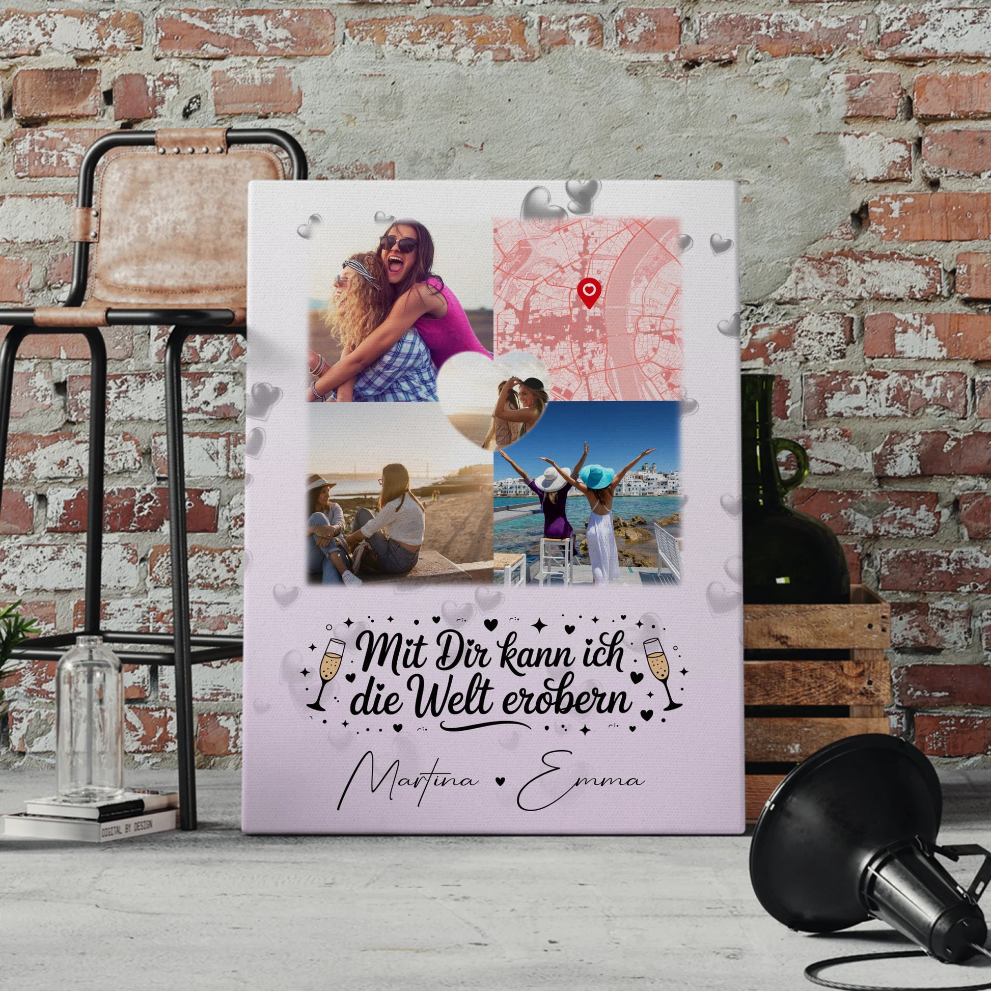 Beste Freundin Leinwand mit 3 Fotos und Herz Foto Karte Mit dir kann ich die Welt erobern 4