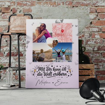 Beste Freundin Leinwand mit 3 Fotos und Herz Foto Karte Mit dir kann ich die Welt erobern 4