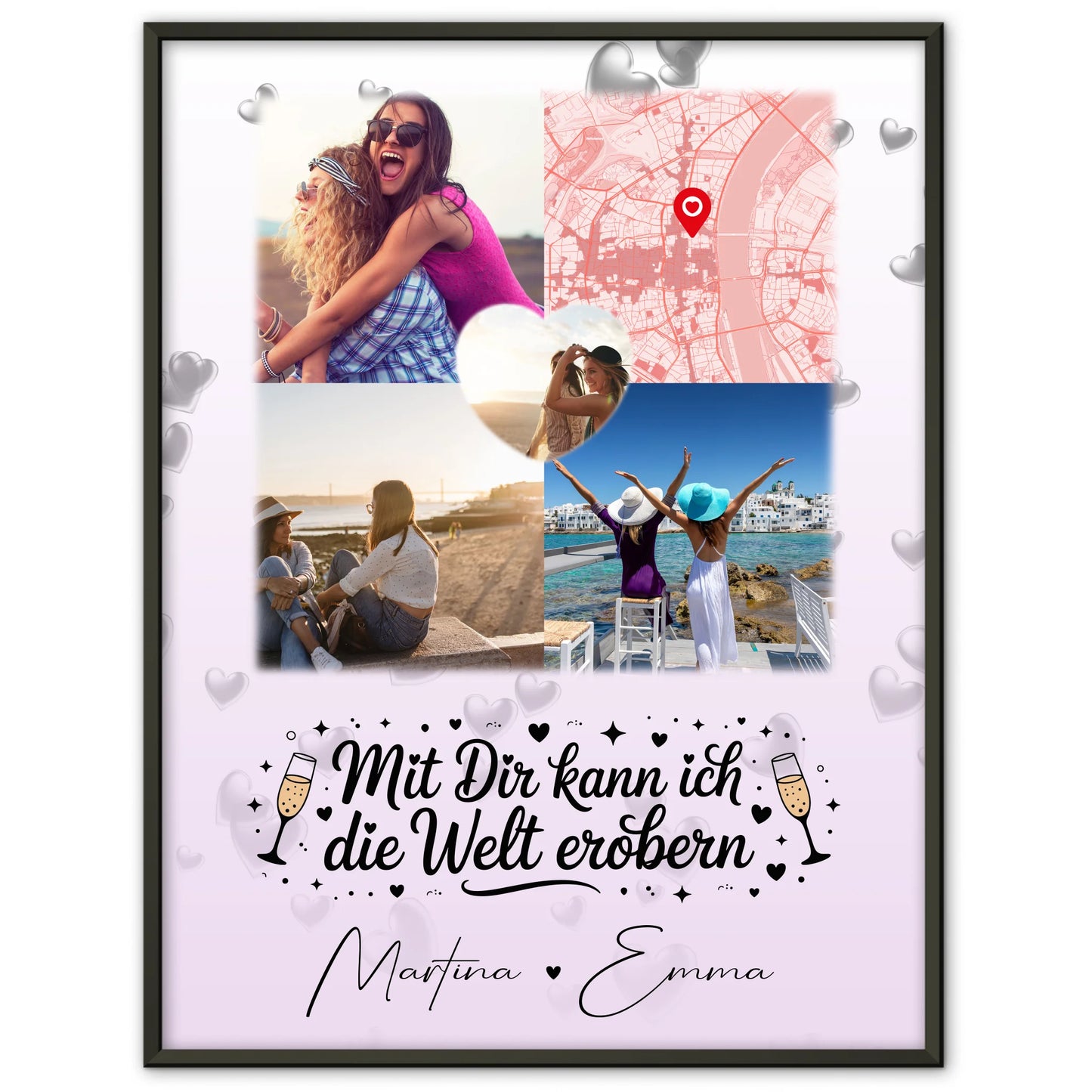 Poster mit Foto beste Freundin Mit dir kann ich die Welt erobern 3 Fotos 1 Herz Karte