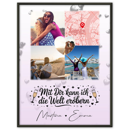 Poster mit Foto beste Freundin Mit dir kann ich die Welt erobern 3 Fotos 1 Herz Karte