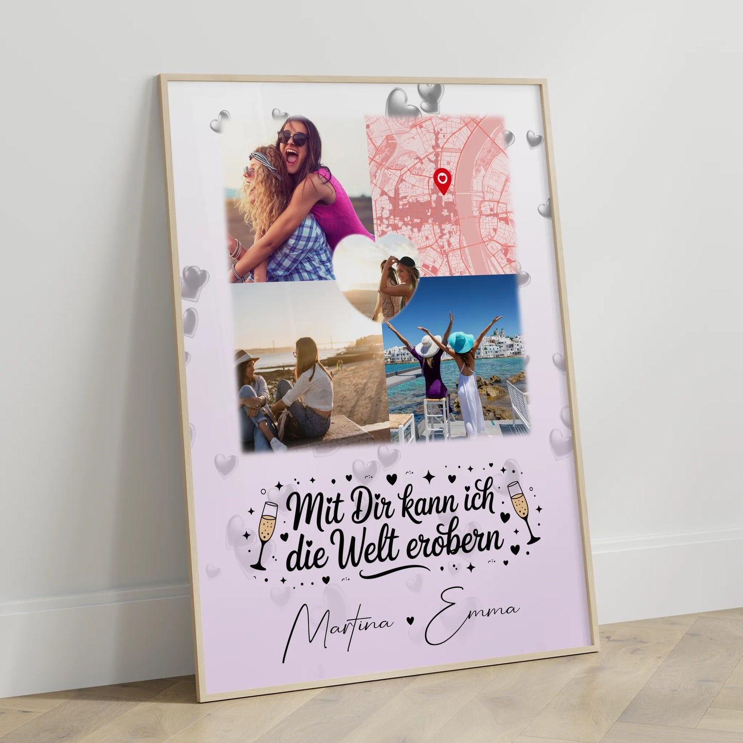 Poster mit Foto beste Freundin Mit dir kann ich die Welt erobern 3 Fotos 1 Herz Karte