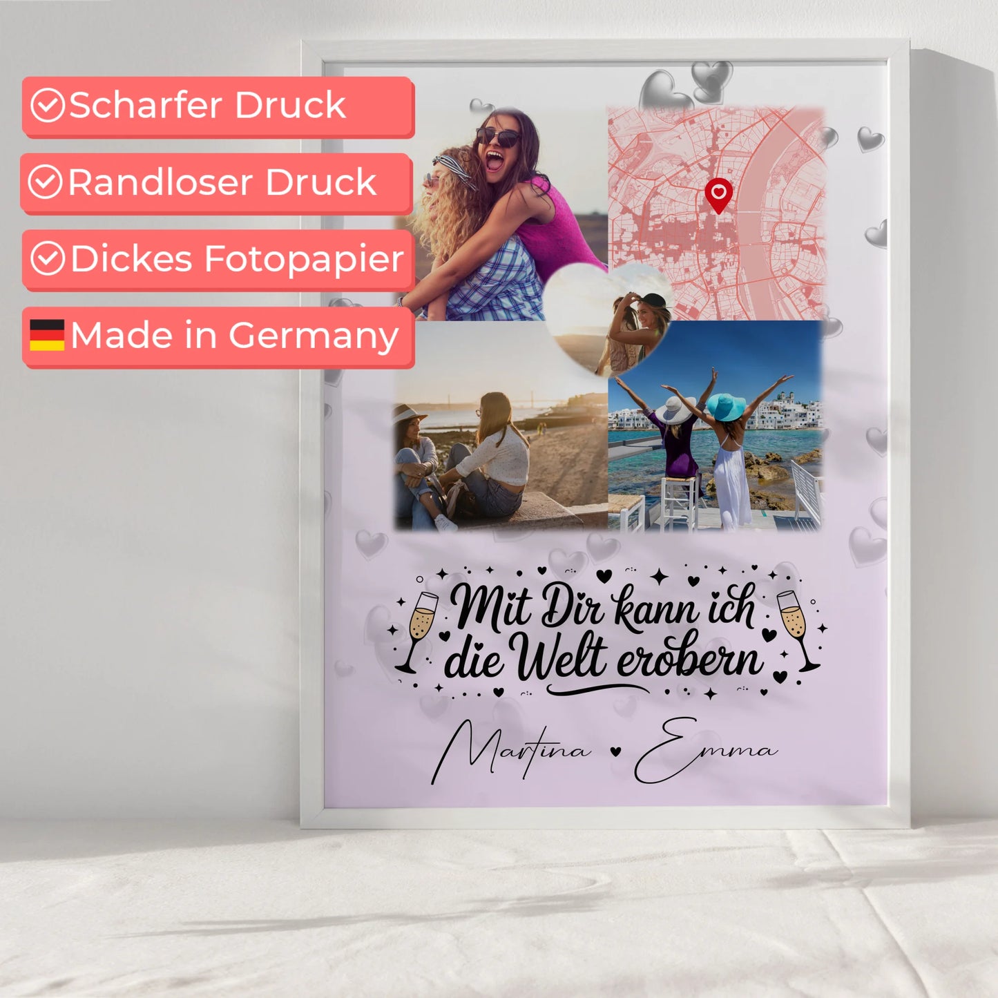 Poster mit Foto beste Freundin Mit dir kann ich die Welt erobern 3 Fotos 1 Herz Karte