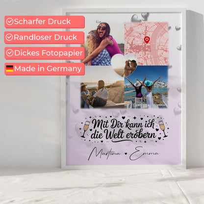Poster mit Foto beste Freundin Mit dir kann ich die Welt erobern 3 Fotos 1 Herz Karte