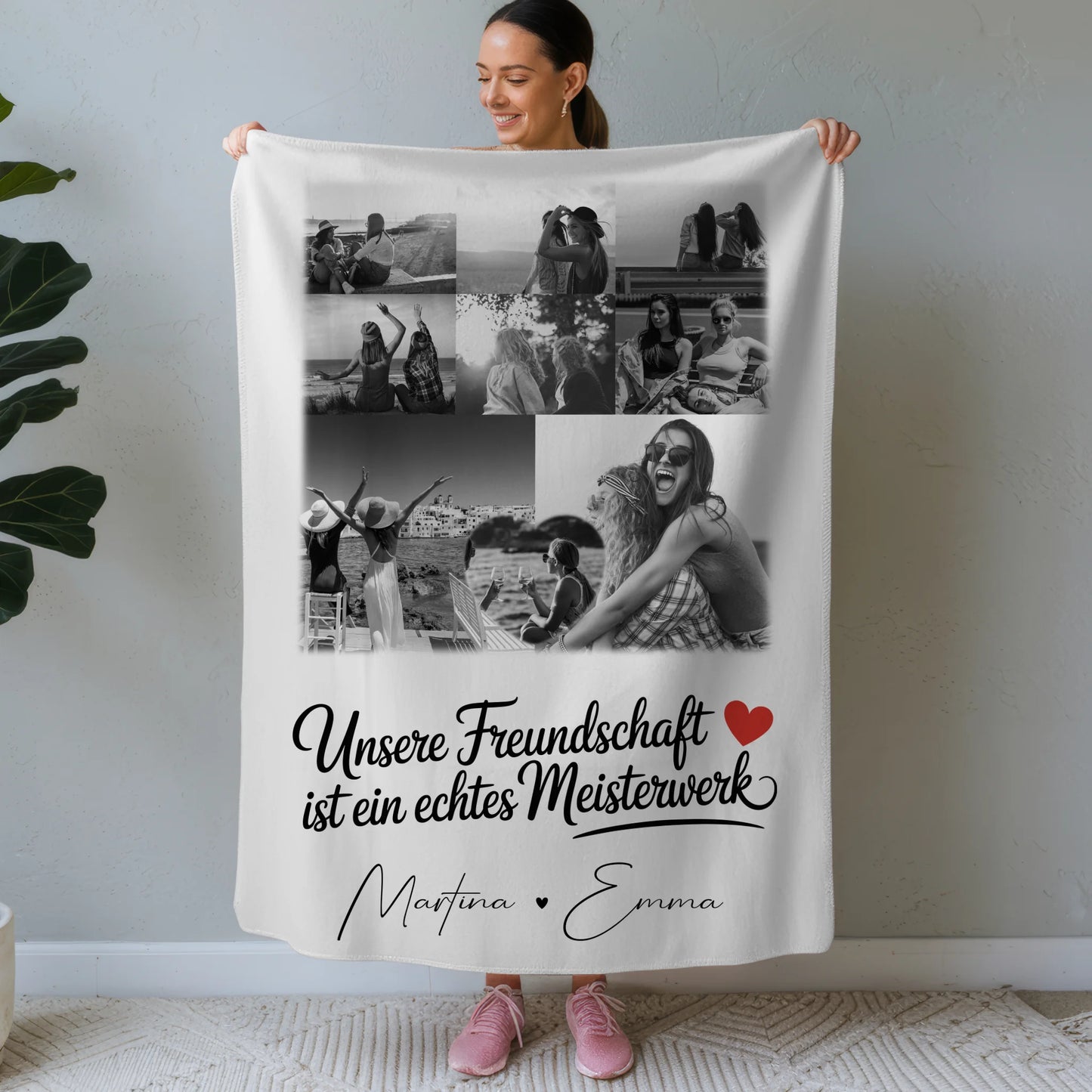 Personalisierte Decke Freundin mit 8 Fotos und Herz Foto Unsere Freundschaft 1