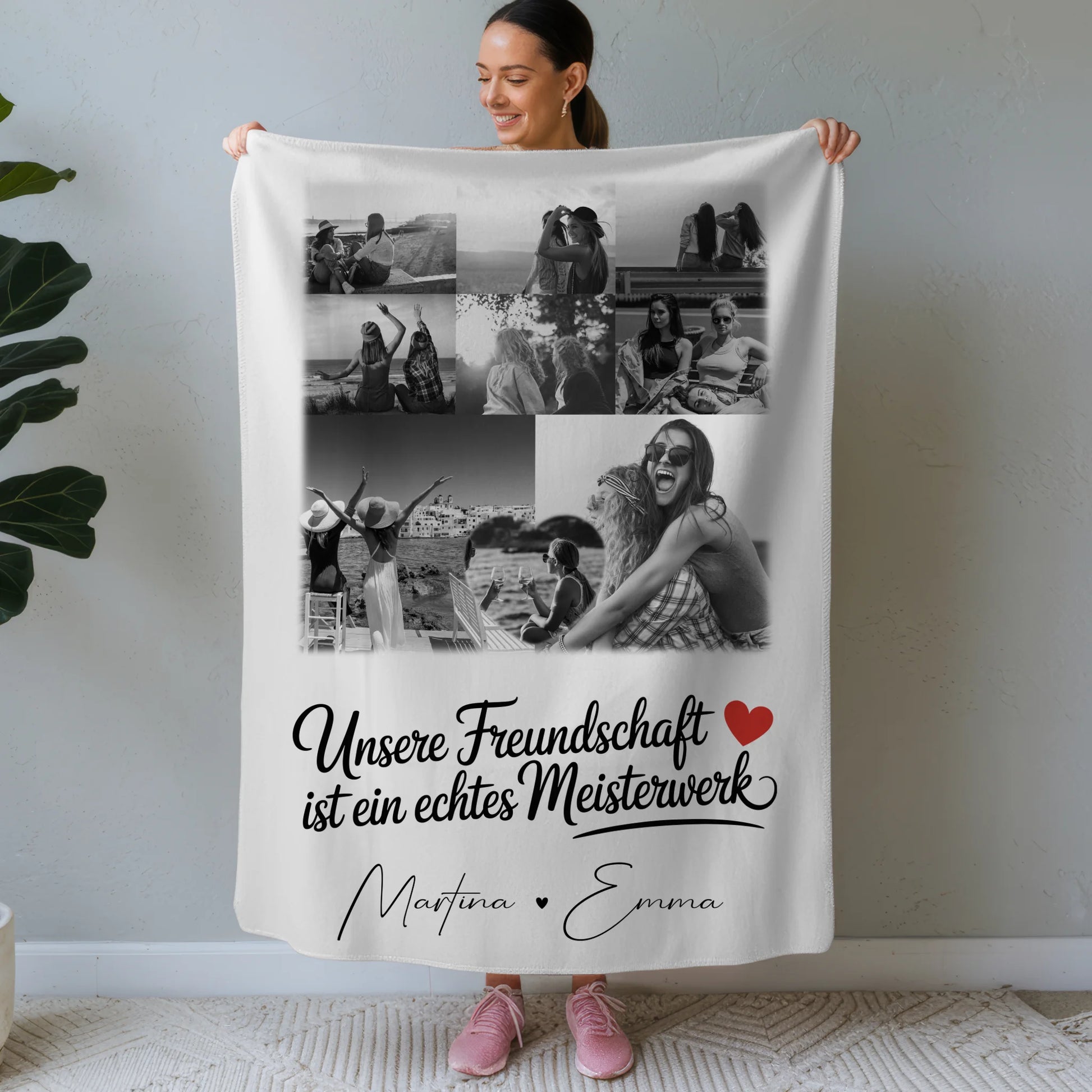 Personalisierte Decke Freundin mit 8 Fotos und Herz Foto Unsere Freundschaft 1