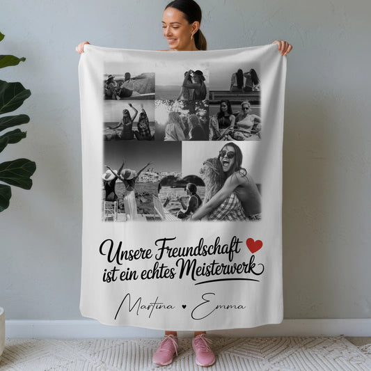 Personalisierte Decke Freundin mit 8 Fotos und Herz Foto Unsere Freundschaft 1