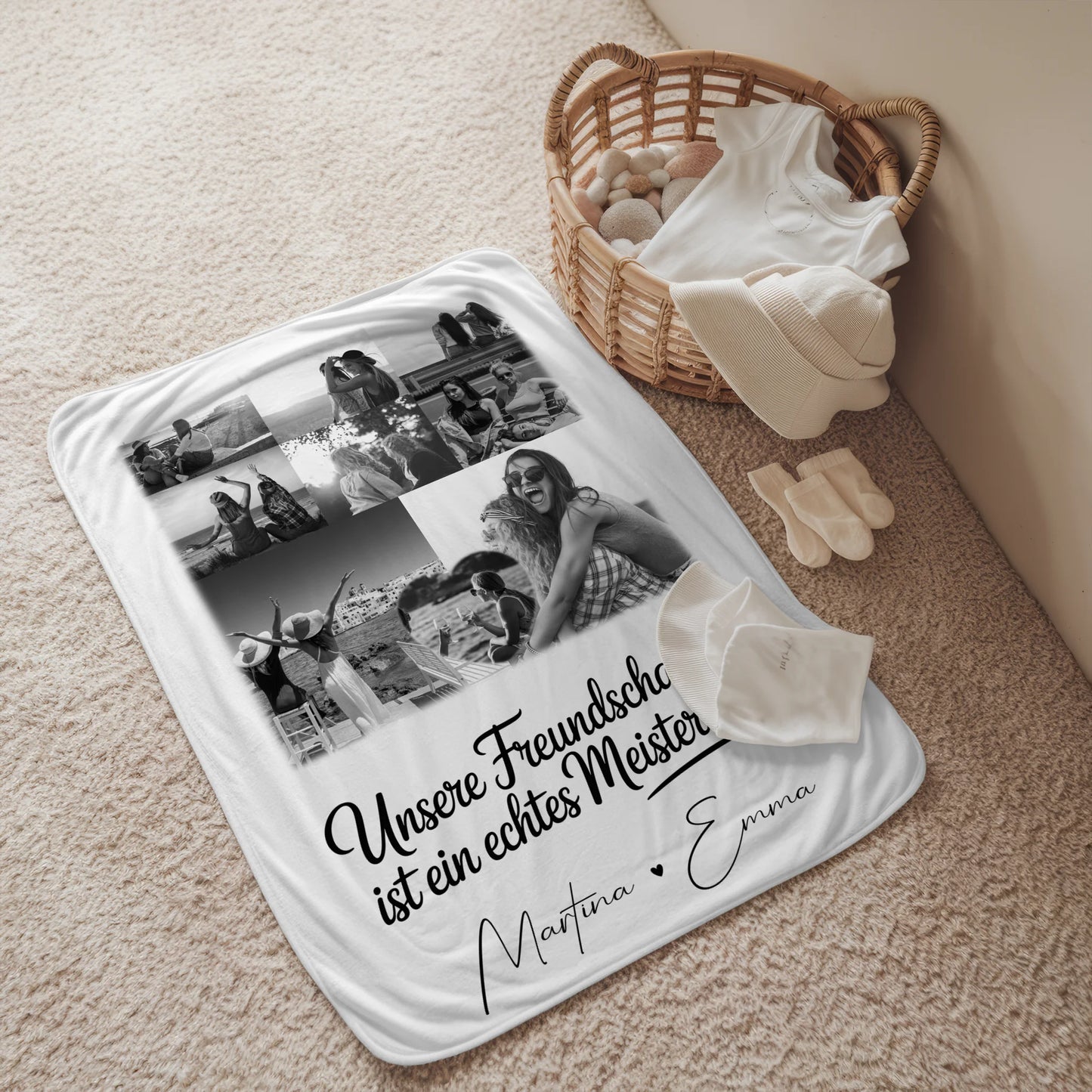 Personalisierte Decke Freundin mit 8 Fotos und Herz Foto Unsere Freundschaft 2