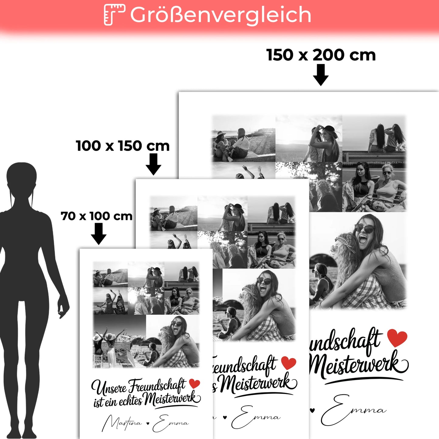Personalisierte Decke Freundin mit 8 Fotos und Herz Foto Unsere Freundschaft 5