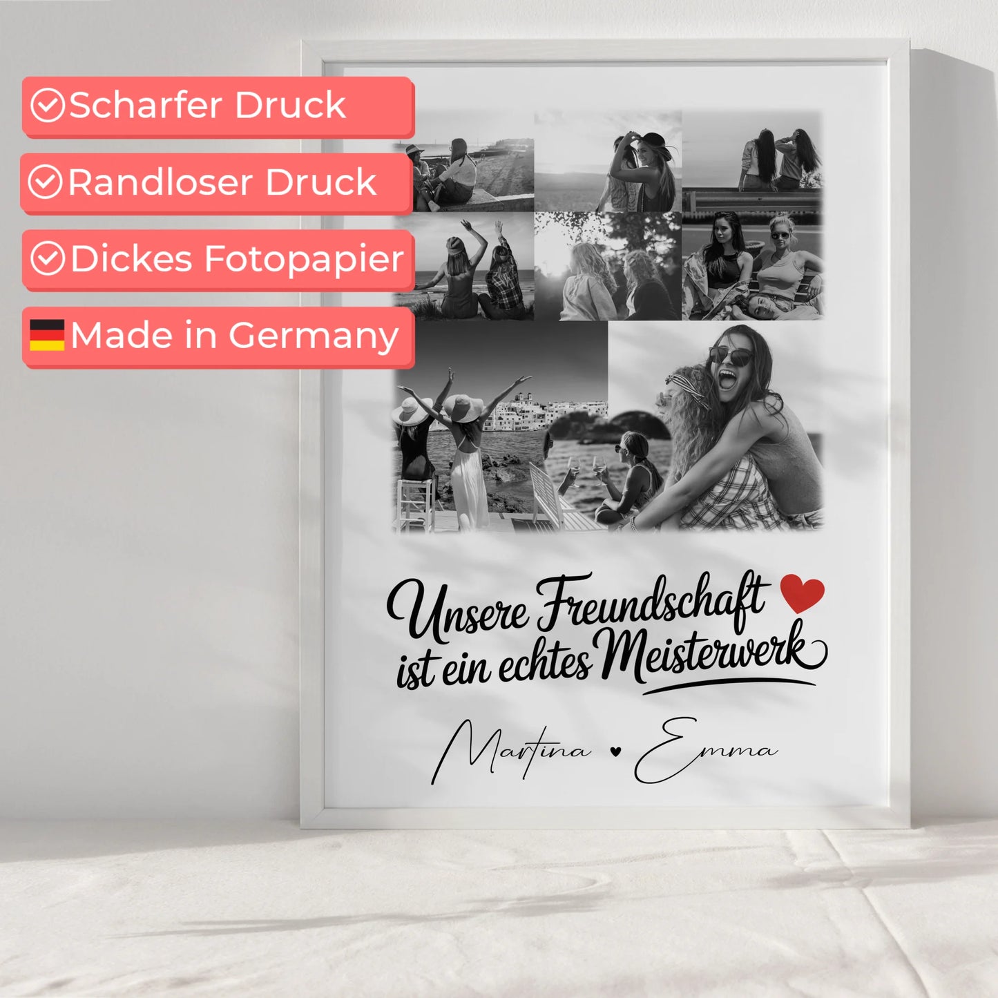 Beste Freundin Geschenk für Unsere Freundschaft mit 8 Fotos und 1 Herz Foto