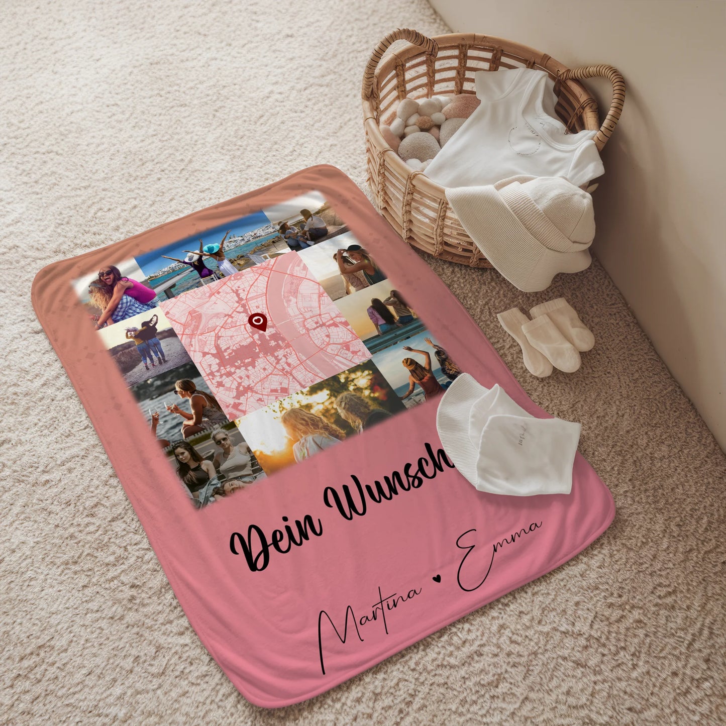 Decke beste Freundin mit 10 Fotos Wunschtext und Karte in der Mitte personalisiertes Geschenk 2