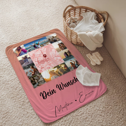 Decke beste Freundin mit 10 Fotos Wunschtext und Karte in der Mitte personalisiertes Geschenk 2