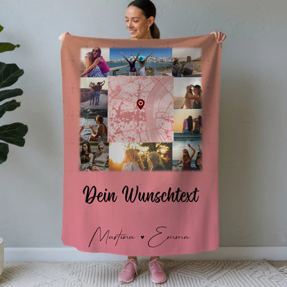 Decke beste Freundin mit 10 Fotos Wunschtext und Karte in der Mitte personalisiertes Geschenk 1