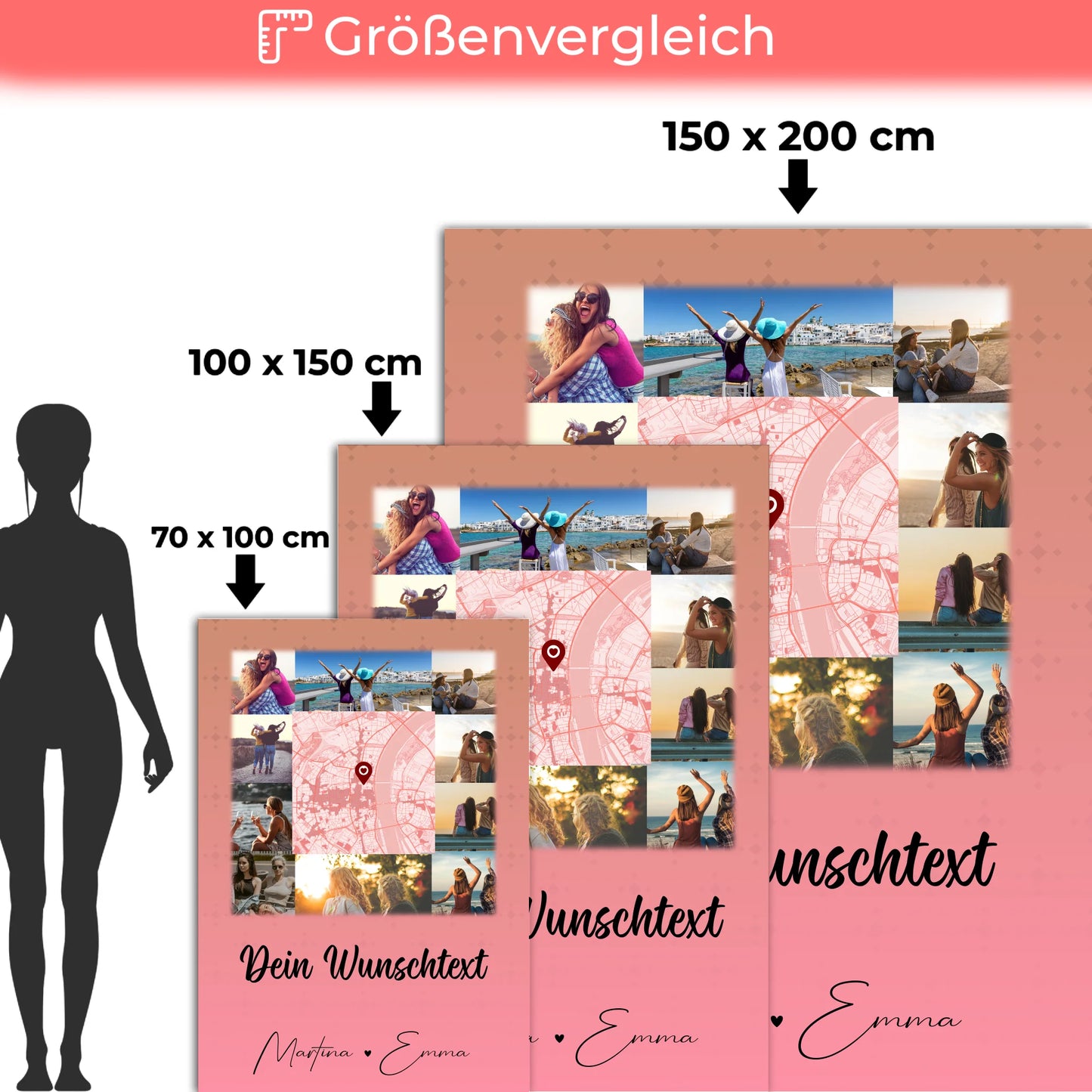 Decke beste Freundin mit 10 Fotos Wunschtext und Karte in der Mitte personalisiertes Geschenk 5