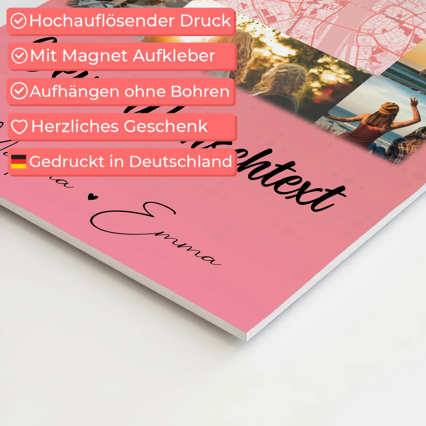 Fotoboard Beste Freundinnen mit 10 Fotos Karte in der Mitte Wunschtext personalisiertes Geschenk