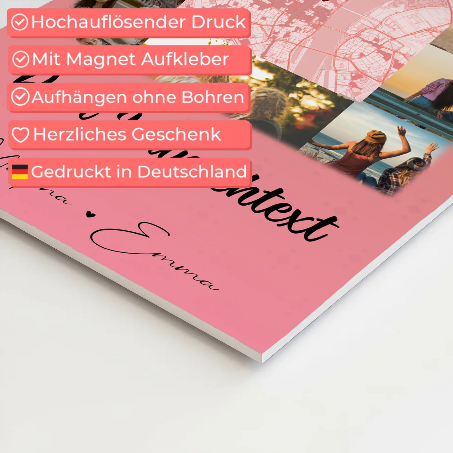 Fotoboard Beste Freundinnen mit 10 Fotos Karte in der Mitte Wunschtext personalisiertes Geschenk