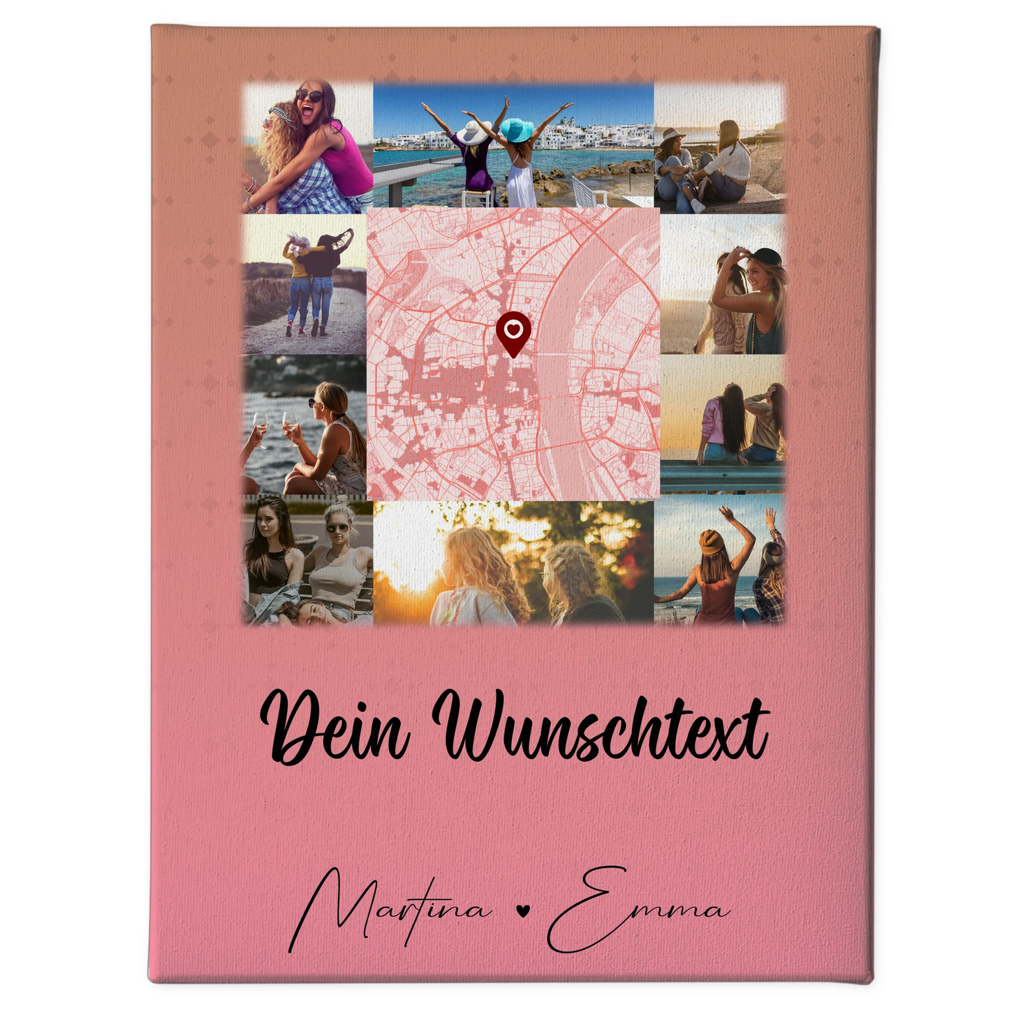 Personalisierte Freundinnen Leinwand mit 10 Fotos Wunschtext und Karte in der Mitte 1
