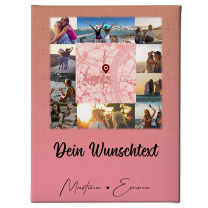 Personalisierte Freundinnen Leinwand mit 10 Fotos Wunschtext und Karte in der Mitte 1