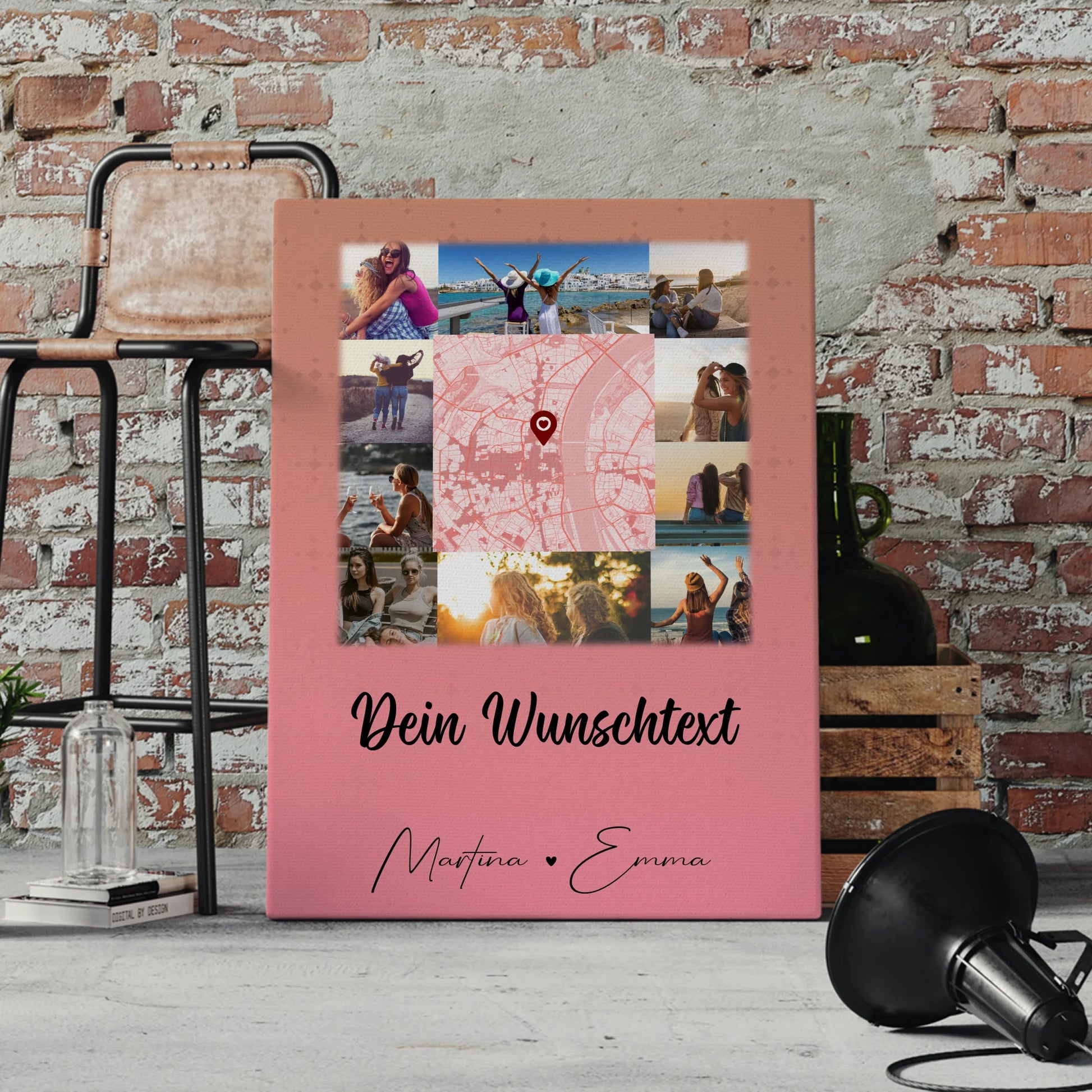 Personalisierte Freundinnen Leinwand mit 10 Fotos Wunschtext und Karte in der Mitte 4