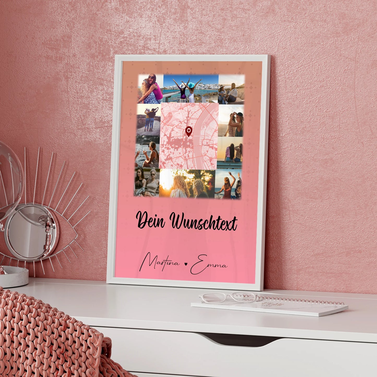 Personalisierbares Poster beste Freundin 10 Fotos und Karte in der Mitte und Wunschtext