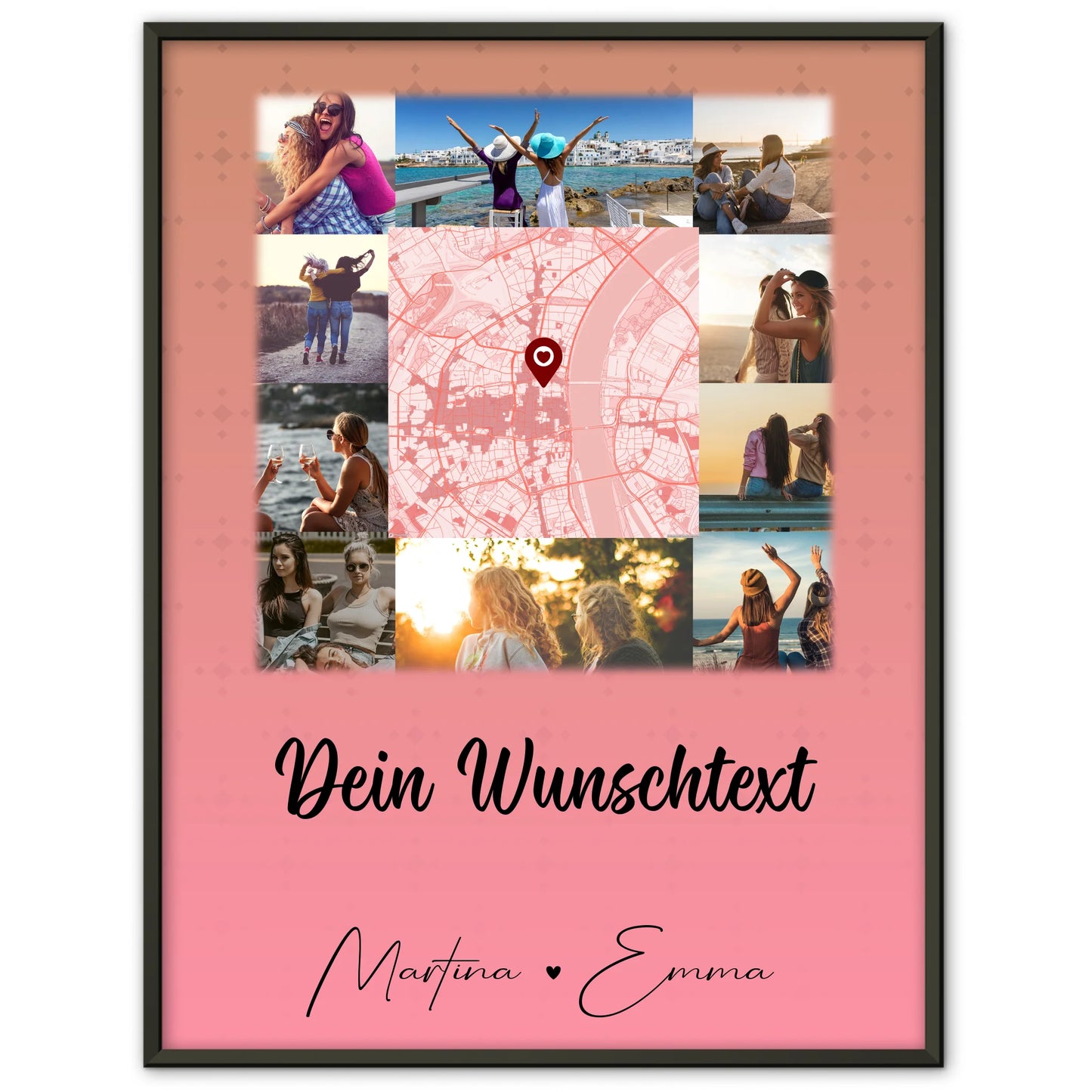 Personalisierbares Poster beste Freundin 10 Fotos und Karte in der Mitte und Wunschtext