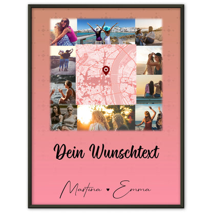 Personalisierbares Poster beste Freundin 10 Fotos und Karte in der Mitte und Wunschtext