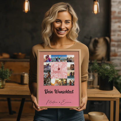 Personalisierbares Poster beste Freundin 10 Fotos und Karte in der Mitte und Wunschtext