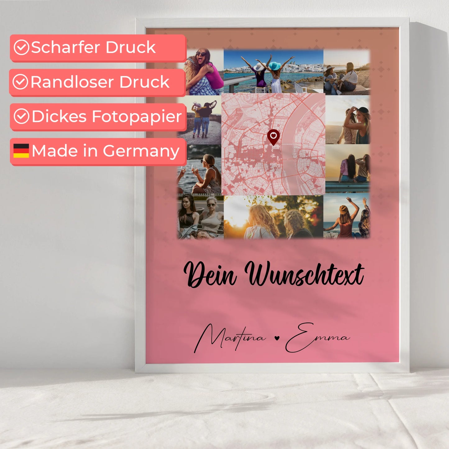 Personalisierbares Poster beste Freundin 10 Fotos und Karte in der Mitte und Wunschtext