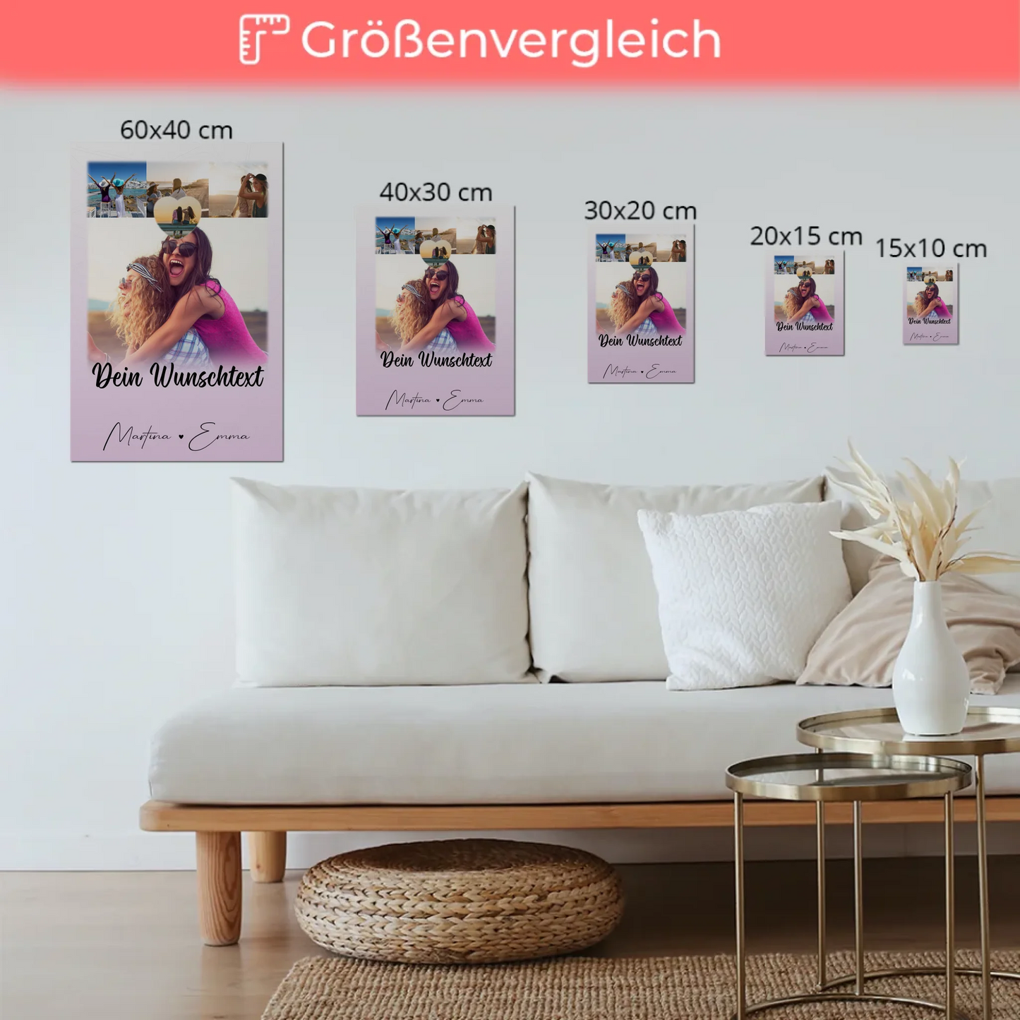 Fotoboard Beste Freundinnen mit 4 Fotos 1 Herz Wunschtext Lieblingsgeschichte
