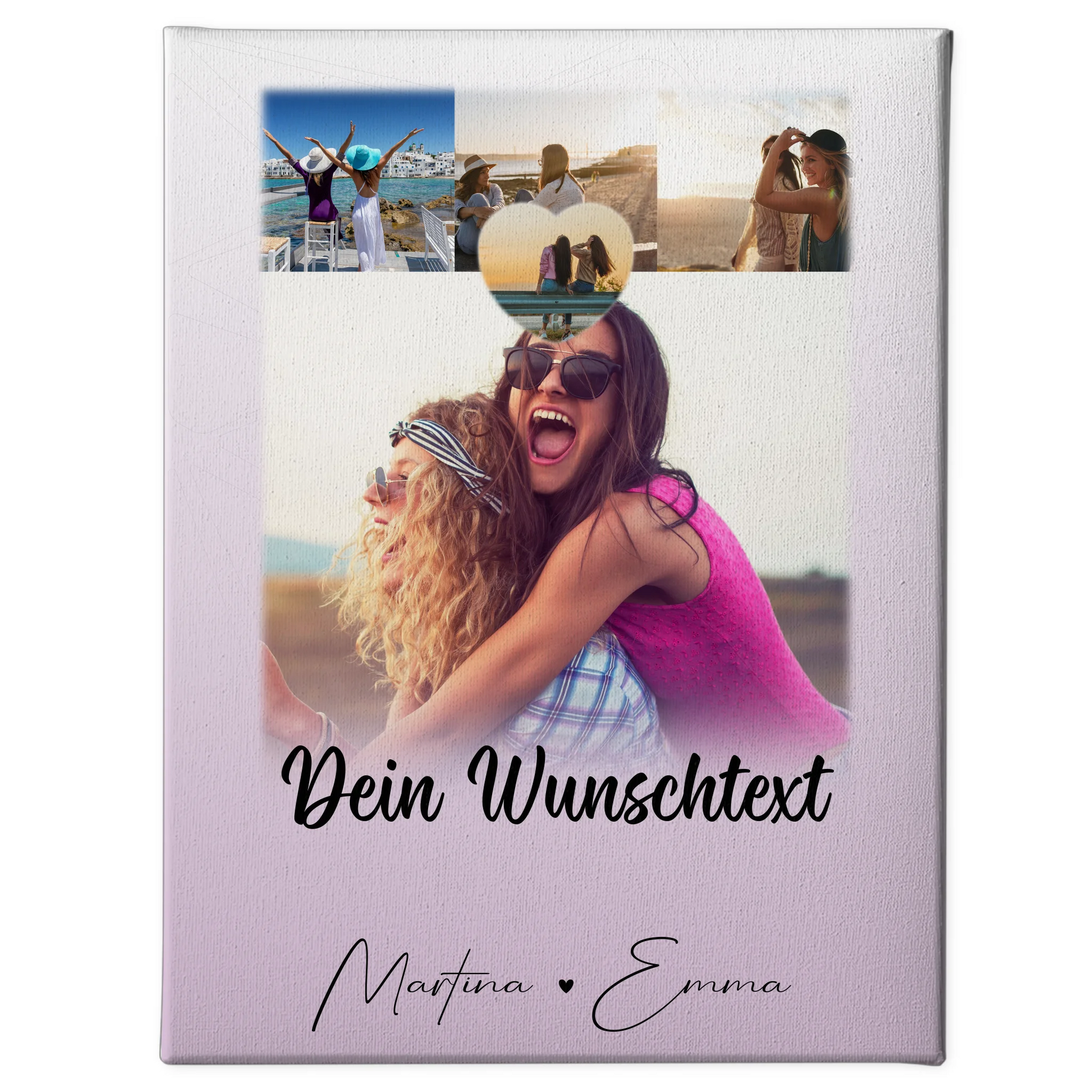 Personalisiertes Bild Freundinnen Leinwand mit 4 Fotos 1 Herz Wunschtext Lieblingsgeschichte 1