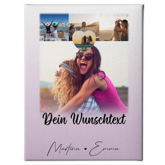 Personalisiertes Bild Freundinnen Leinwand mit 4 Fotos 1 Herz Wunschtext Lieblingsgeschichte 1