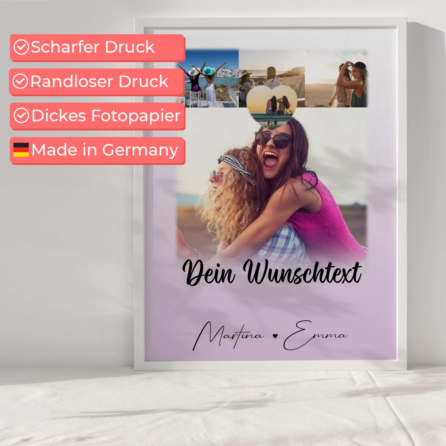 Fotogeschenk beste Freundin Lieblingsgeschichte 4 Fotos Herz Text