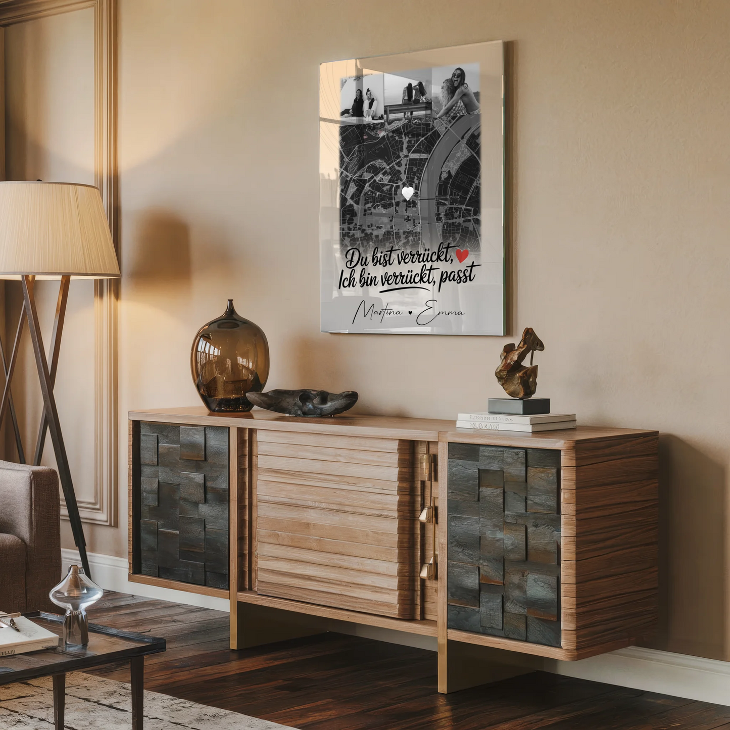 Personalisiertes Fotogeschenk für beste Freundin mit 4 Fotos und Karte Du verrückt Ich verrückt passt perfekt