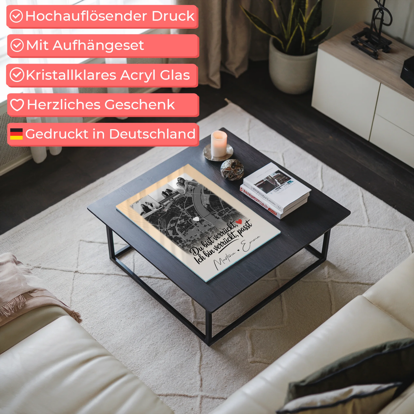 Personalisiertes Fotogeschenk für beste Freundin mit 4 Fotos und Karte Du verrückt Ich verrückt passt perfekt