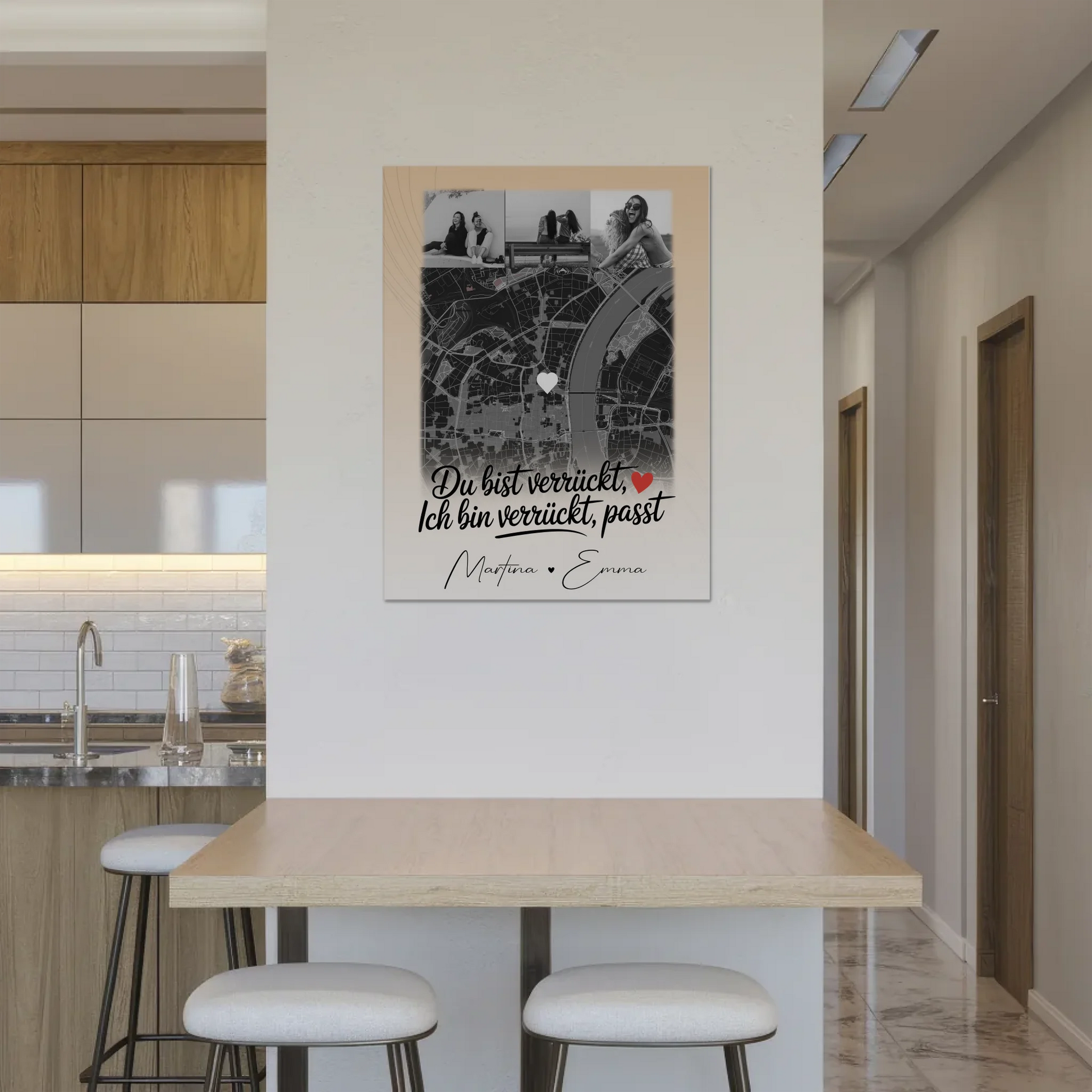 Personalisiertes Fotoboard Beste Freundinnen mit 4 Fotos und Karte Du verrückt Ich verrückt passt 8