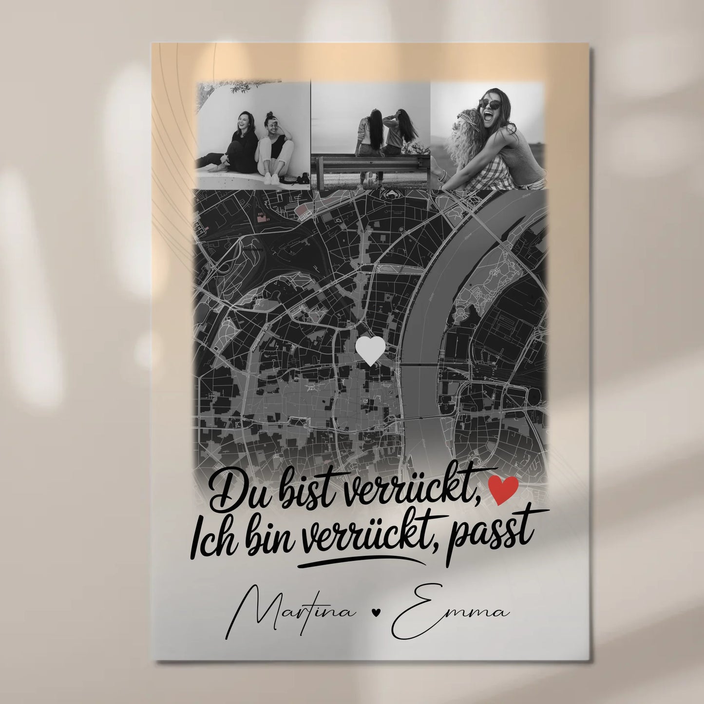 Personalisiertes Fotoboard Beste Freundinnen mit 4 Fotos und Karte Du verrückt Ich verrückt passt 7