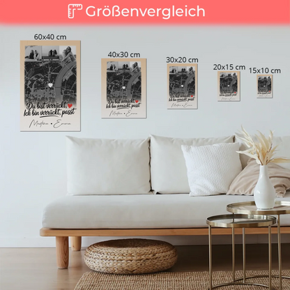 Personalisiertes Fotoboard Beste Freundinnen mit 4 Fotos und Karte Du verrückt Ich verrückt passt