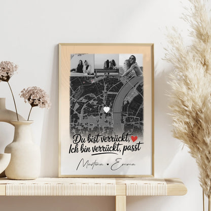 Freundinnen Poster Du verrückt Ich verrückt Passt mit 4 Fotos und Karte