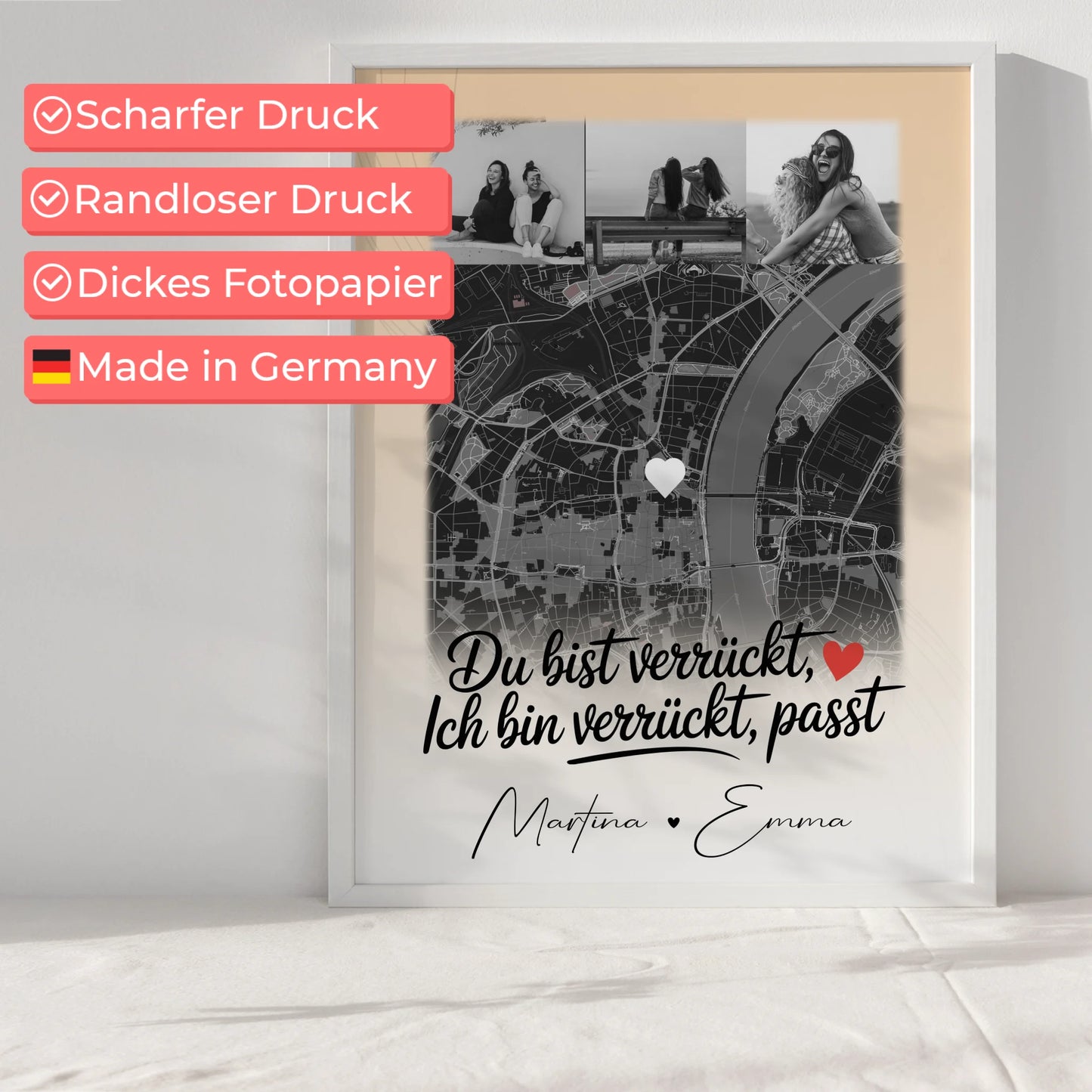 Freundinnen Poster Du verrückt Ich verrückt Passt mit 4 Fotos und Karte