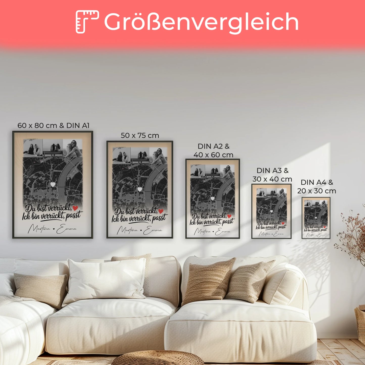 Freundinnen Poster Du verrückt Ich verrückt Passt mit 4 Fotos und Karte