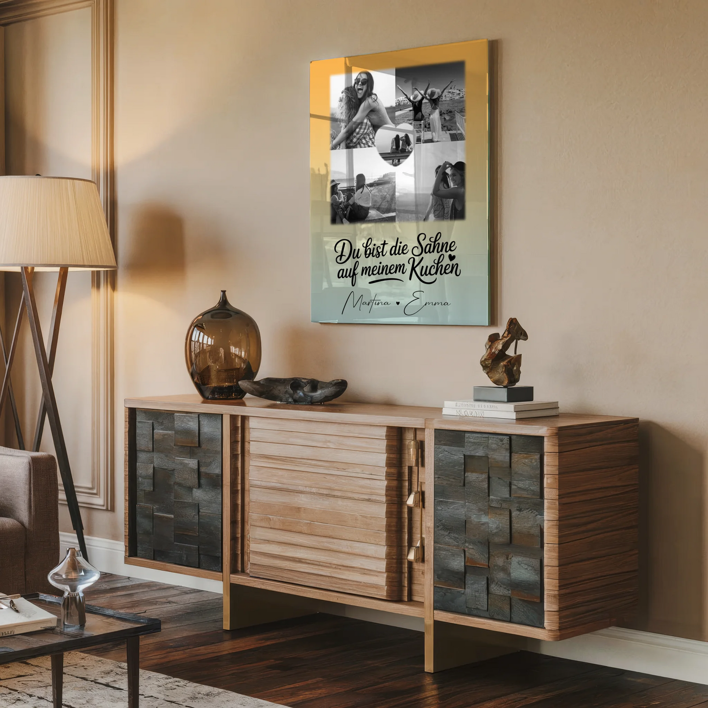 Beste Freundin Geschenk mit 4 Fotos und Herz Foto Du bist die Sahne personalisiertes Geschenk