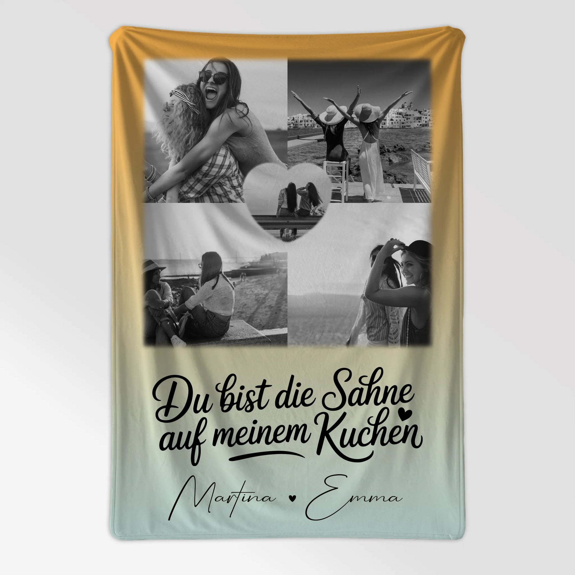 Personalisierte Decke beste Freundin mit 4 Fotos und Herz Foto Du bist die Sahne 7
