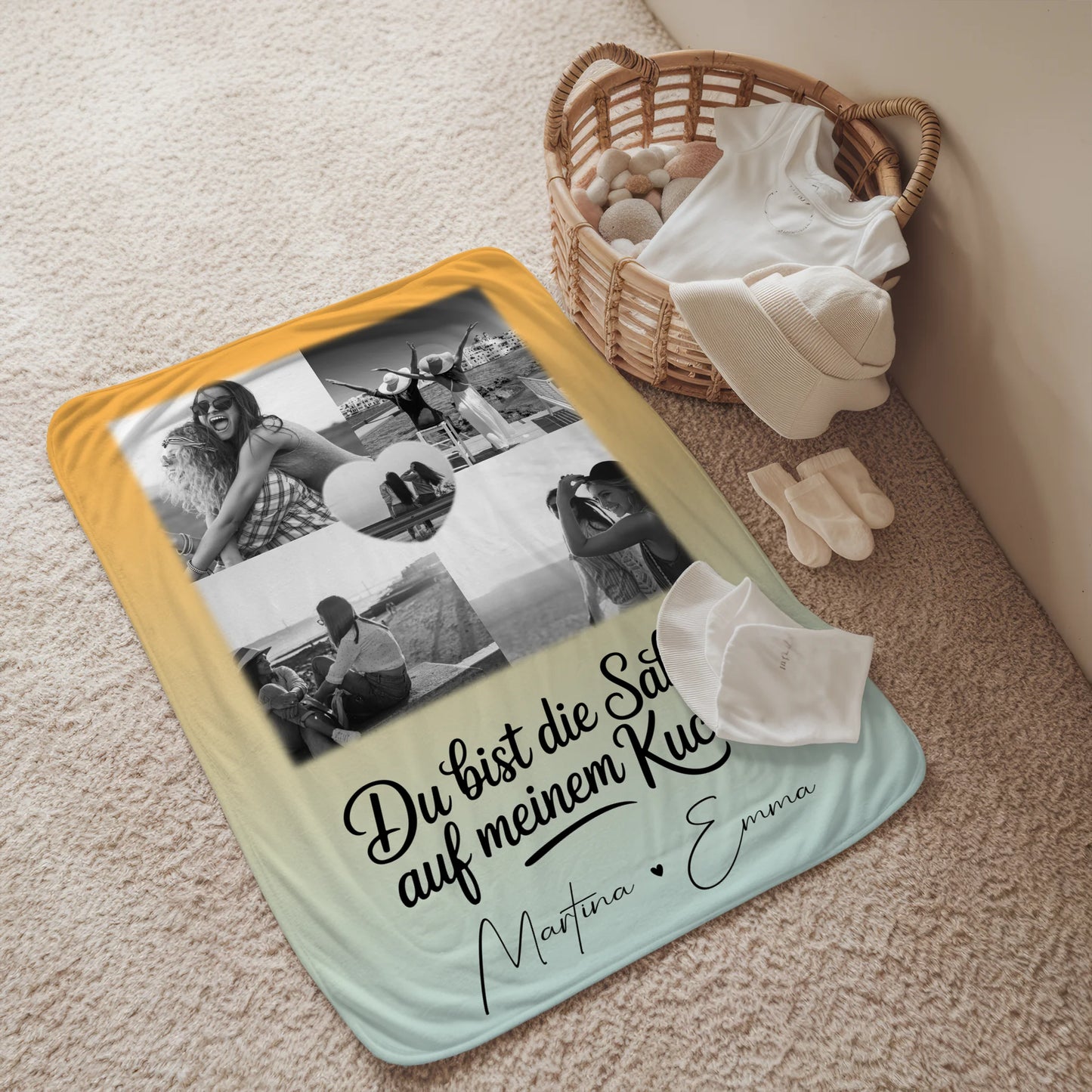 Personalisierte Decke beste Freundin mit 4 Fotos und Herz Foto Du bist die Sahne 2