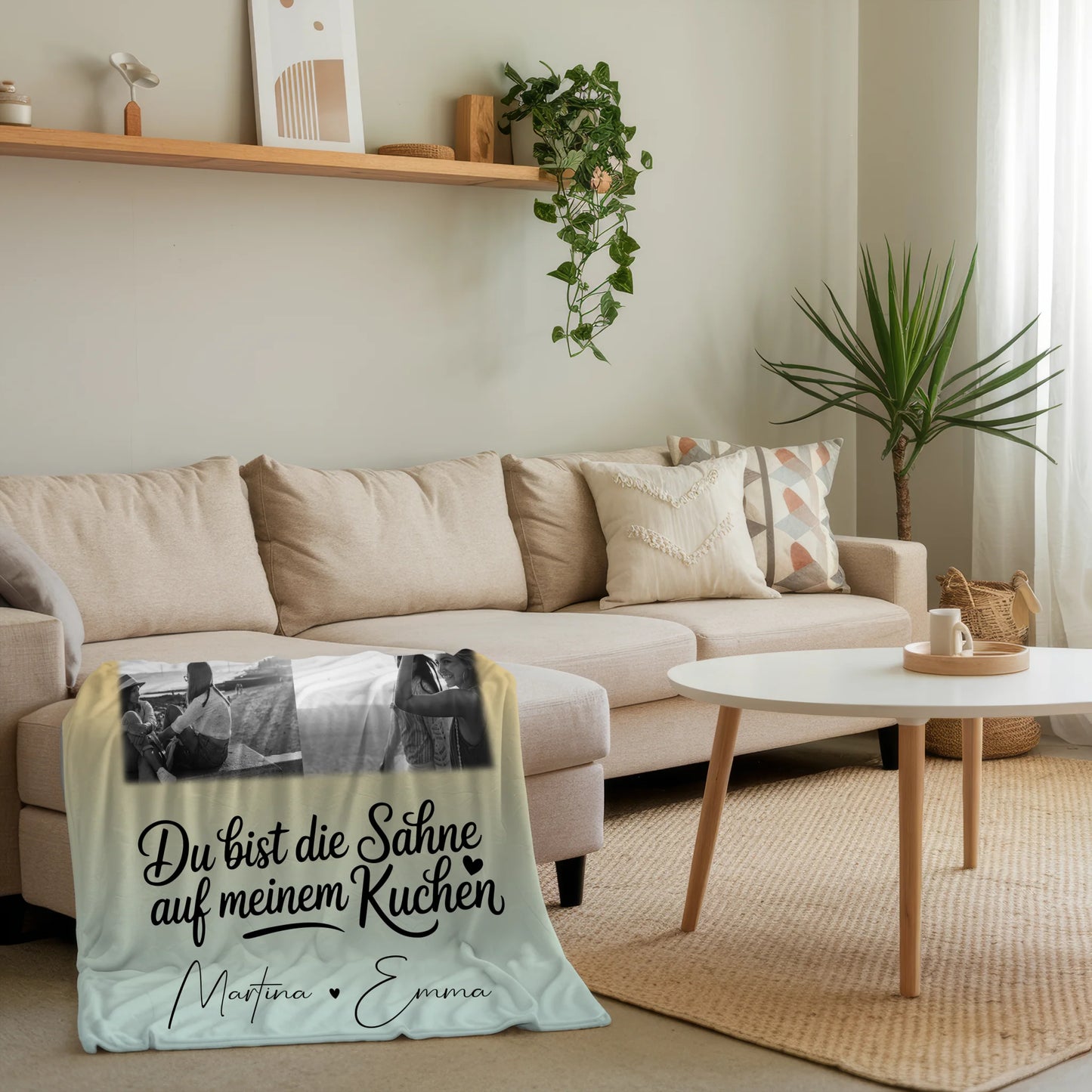 Personalisierte Decke beste Freundin mit 4 Fotos und Herz Foto Du bist die Sahne 4