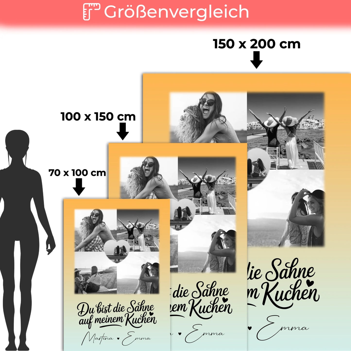 Personalisierte Decke beste Freundin mit 4 Fotos und Herz Foto Du bist die Sahne 5